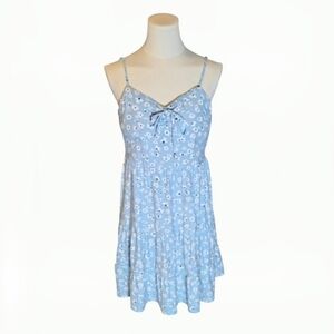 No Boundaries Pale Blue Babydoll Ruffled Dress White Flowers Size Large
